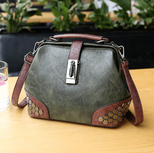 Women Leather Handbag Lock Chain Rivets Women Vintage Bags - Brands ...