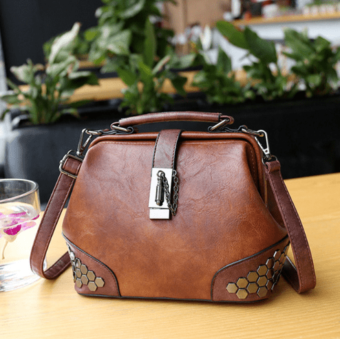 Women Leather Handbag Lock Chain Rivets Women Vintage Bags - Brands ...